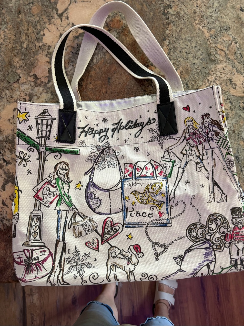 Happy Holidays Illustrated Canvas Tote Bag - White